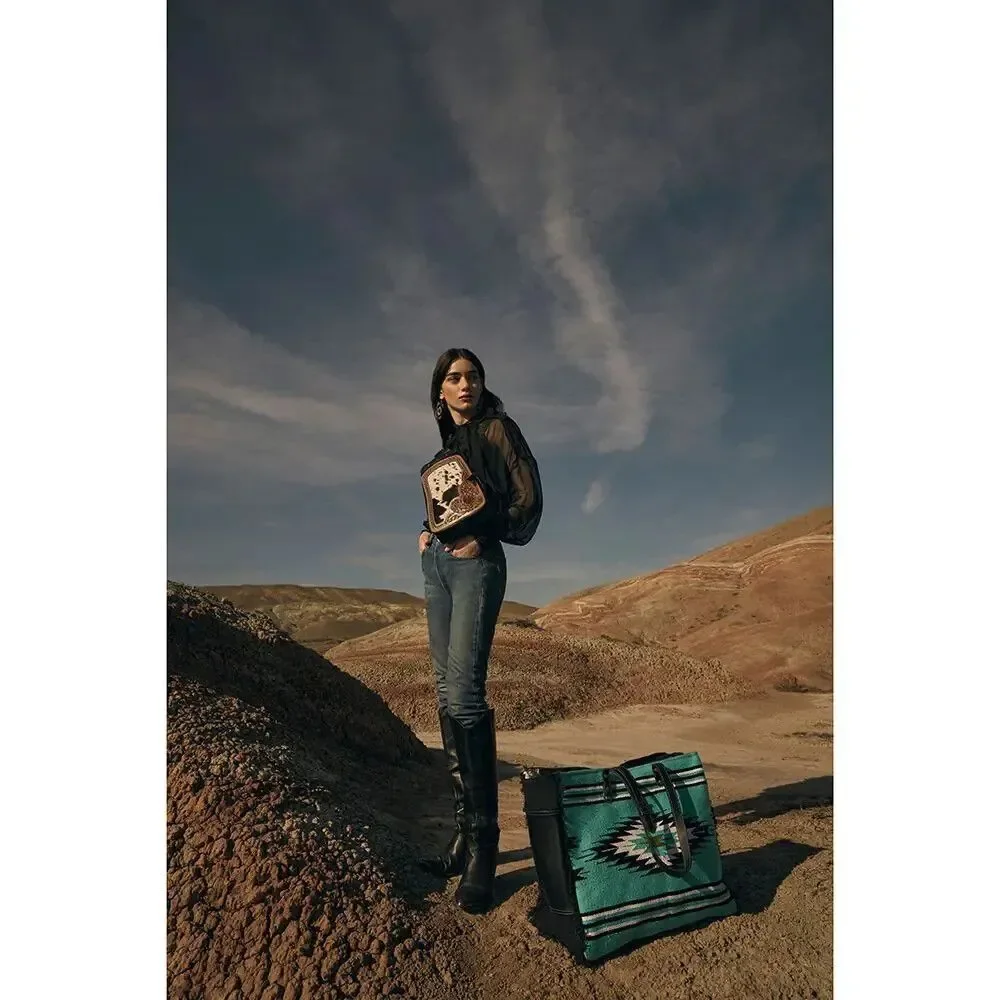 Myra Bag Handmade Riverbend Weekender Bag Upcycled Canvas & Cowhide Leather